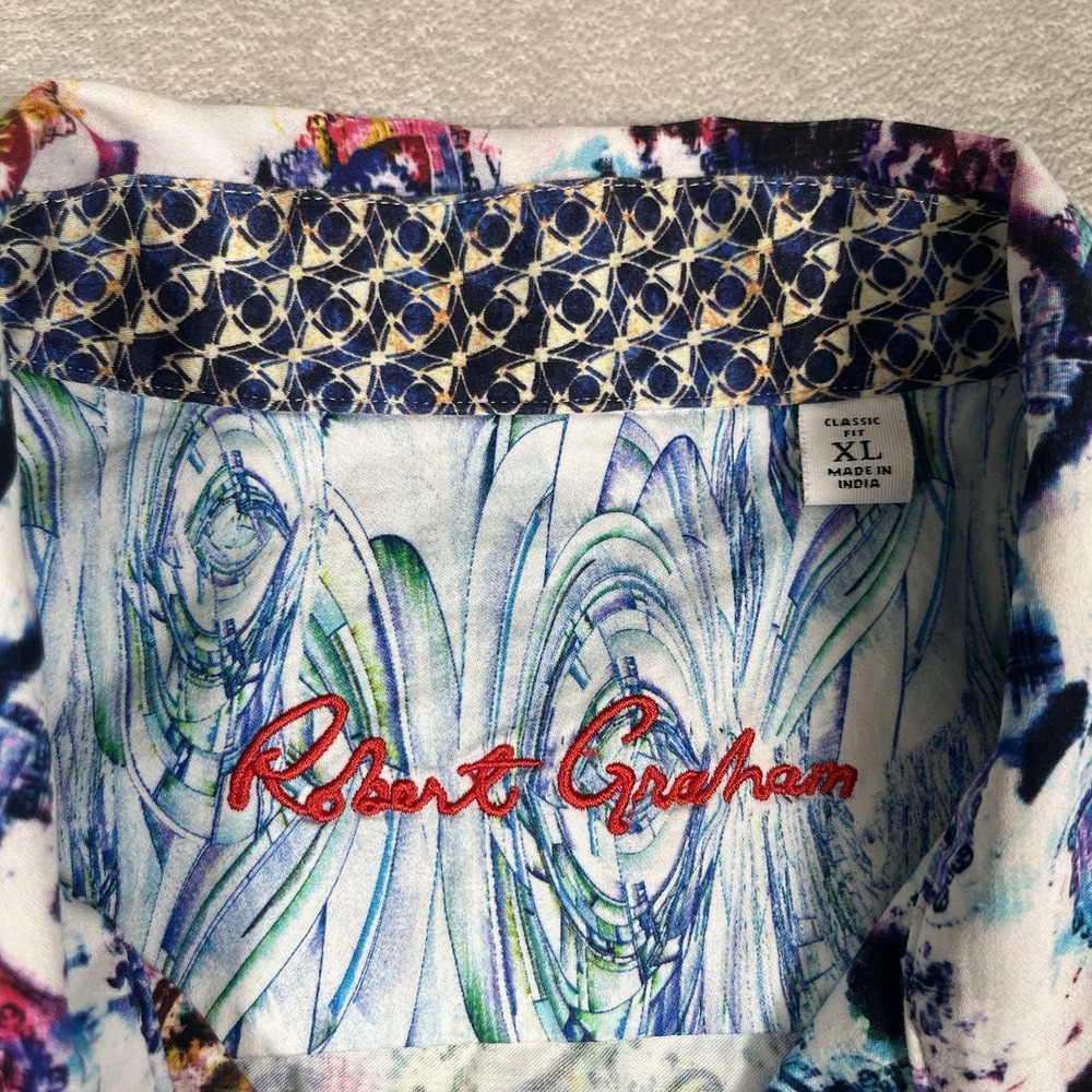 Robert Graham Mens XL Shirt Short Sleeve Paisley Multicolor Classic Fit Cotton - Picture 3 of 9